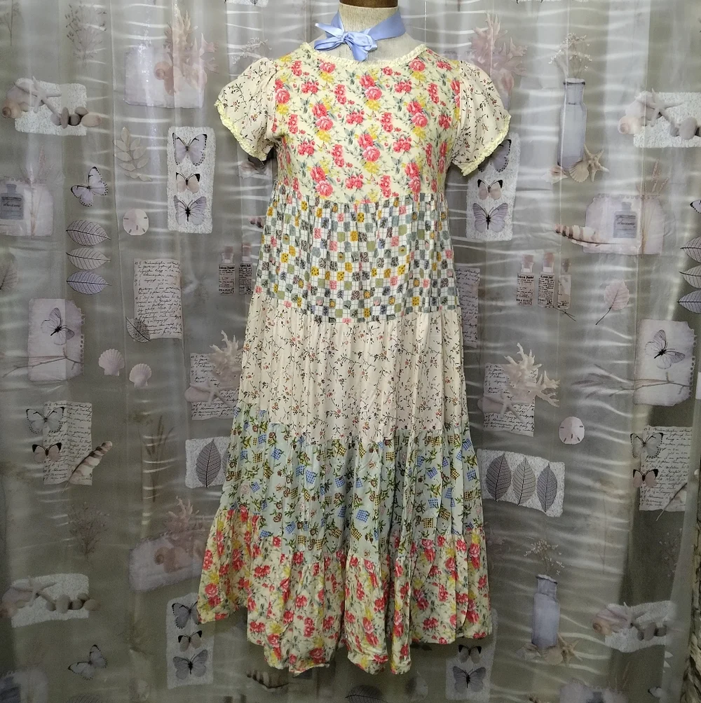 Malley Too Dallas Vintage Tiered Boho Prairie Cottagecore Maxi Dress Size 16